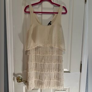American Eagle Outfitters Cream Great Gatsby Fringe Style Dress